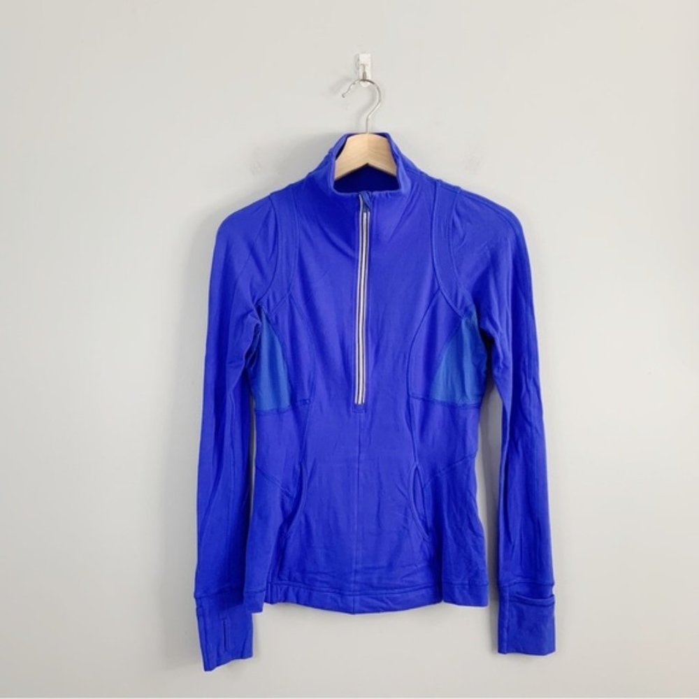 Lululemon Women PaceSetter Long Sleeve Blue Base Layer Top Half Zip Reflective 6